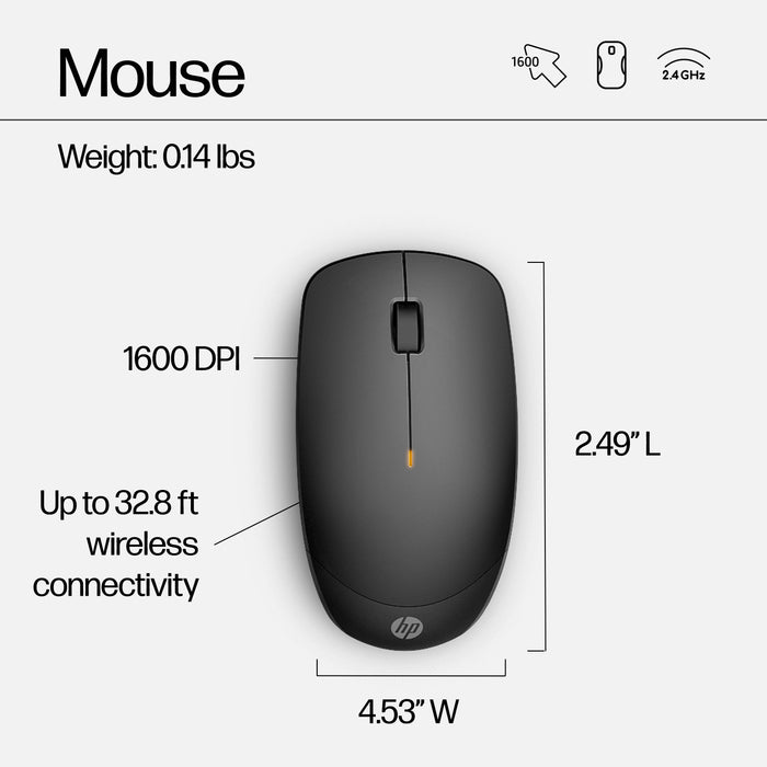 HP 230 Wireless Mouse and Keyboard Combo, Full-size, Wireless, RF Wireless, Membrane, Black, Mouse included