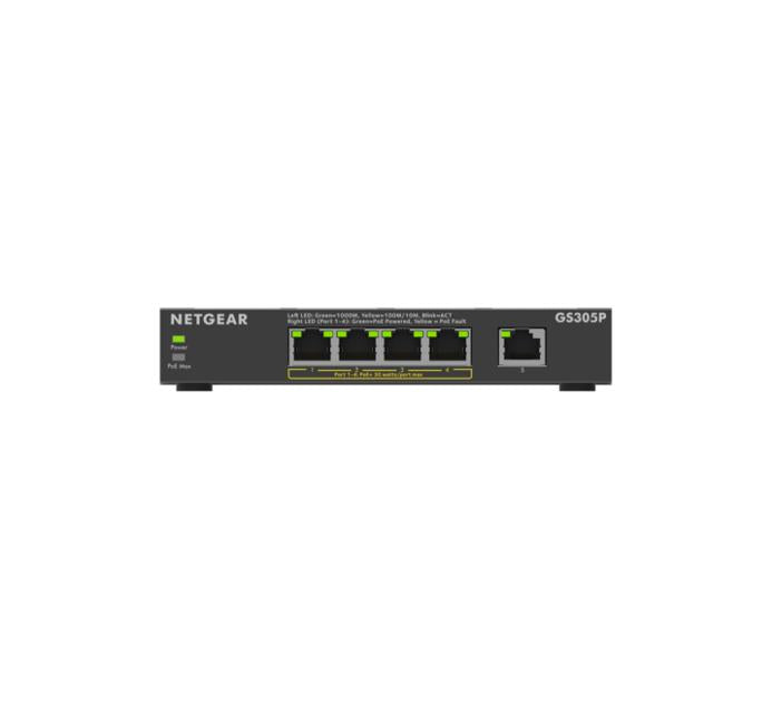 NETGEAR GS305Pv3, Unmanaged, Gigabit Ethernet (10/100/1000), Full duplex, Power over Ethernet (PoE), Wall mountable