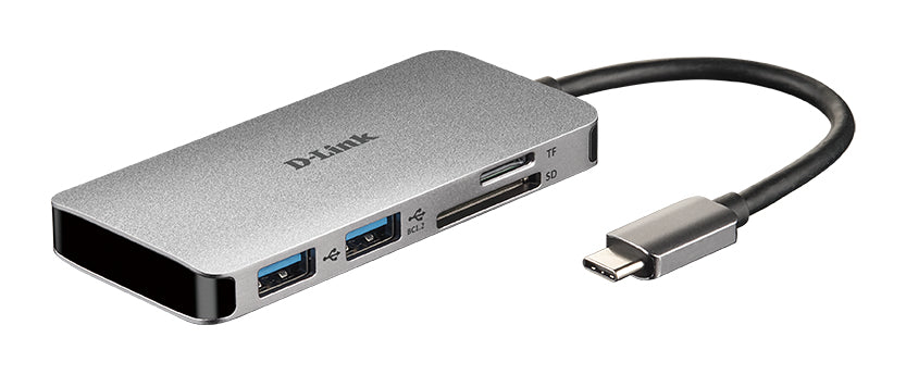 D-Link 6-in-1 USB-C Hub with HDMI/Card Reader/Power Delivery, Wired, USB 3.2 Gen 1 (3.1 Gen 1) Type-C, 100 W, Aluminium, MicroSD (TransFlash), SD, SDHC, SDXC, 4K Ultra HD