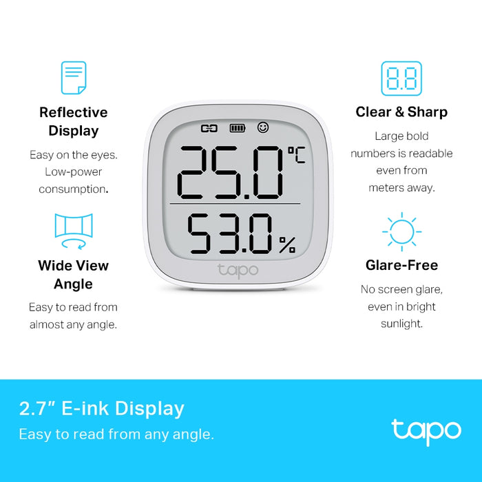 TP-Link Tapo Smart Temperature & Humidity Monitor, Indoor, Temperature & humidity sensor, Freestanding, Wireless, -20 - 60 °C, 0 - 99%