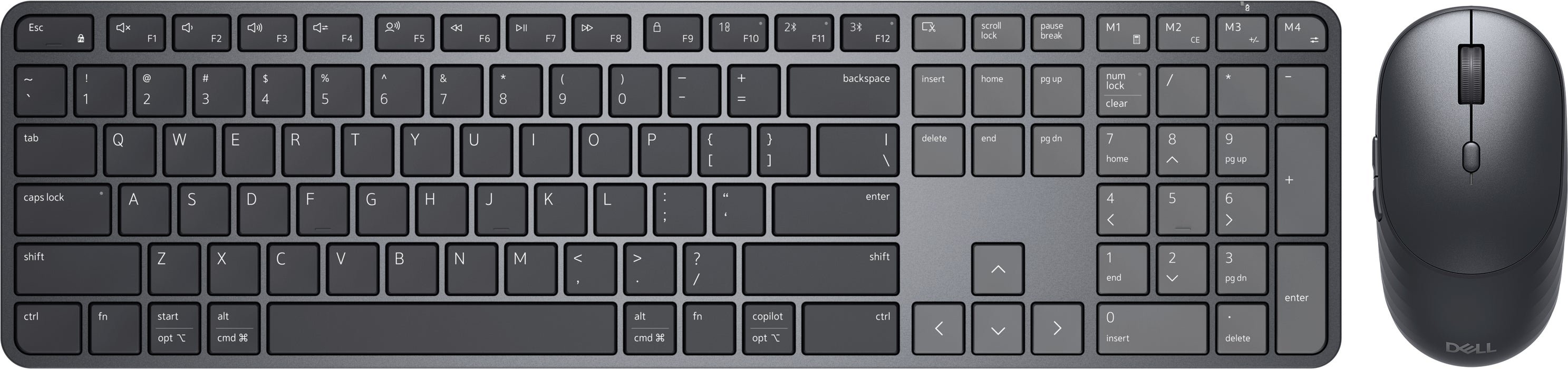 DELL Pro 7 Slim KM726, Full-size (100%), Wireless, RF Wireless + Bluetooth, Scissor key switch, Black, Mouse included