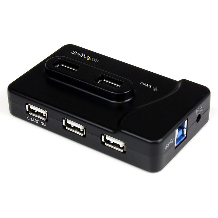 StarTech.com 6 Port USB 3.0 / USB 2.0 Combo Hub with 2A Charging Port – 2x USB 3.0 & 4x USB 2.0, USB 3.2 Gen 1 (3.1 Gen 1) Type-B, USB 3.2 Gen 1 (3.1 Gen 1) Type-A, 4800 Mbit/s, Black, Plastic, DC