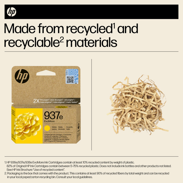 HP 937e EvoMore Yellow Original Ink Cartridge, High (XL) Yield, Yellow, 1 pc(s), 1650 pages, Single pack