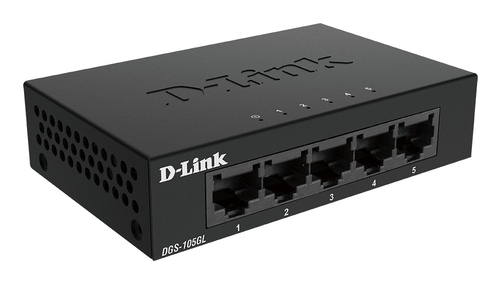 D-Link DGS-105GL 5-Port Gigabit Ethernet Switch, Fanless, Low Profile, Metal Housing, Plug-and-Play, 802.3az EEE black, Unmanaged, Gigabit Ethernet (10/100/1000), Desktop