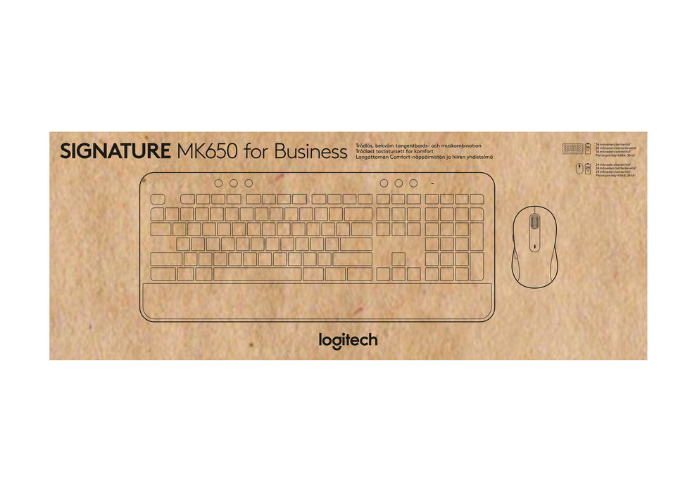 Logitech Signature MK650 Combo for Business, Full-size (100%), Bluetooth, Membrane, QWERTY, Graphite, Mouse included