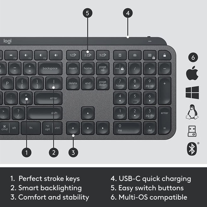 Logitech MX Keys combo for Business Gen 2, Wireless, RF Wireless + Bluetooth, Scissor key switch, QWERTY, LED, Graphite