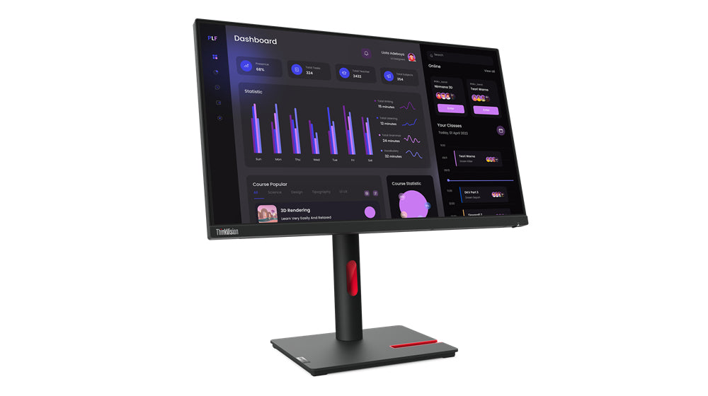 Lenovo ThinkVision T24i-30, 60.5 cm (23.8"), 1920 x 1080 pixels, Full HD, LED, 6 ms, Black