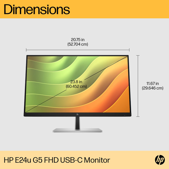 HP E24u G5 FHD USB-C Monitor, 60.5 cm (23.8"), 1920 x 1080 pixels, Full HD, LCD, 5 ms, Black, Silver