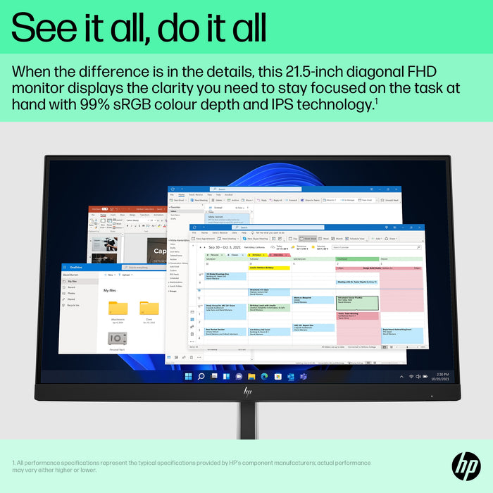 HP E-Series E22 G5 FHD Monitor, 54.6 cm (21.5"), 1920 x 1080 pixels, Full HD, LCD, 5 ms, Black, Silver