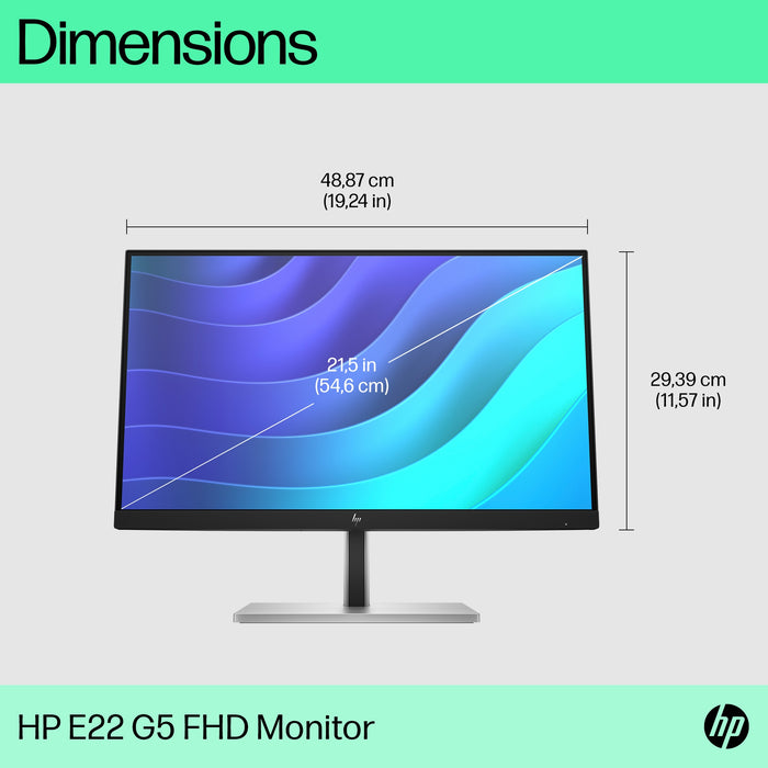 HP E-Series E22 G5 FHD Monitor, 54.6 cm (21.5"), 1920 x 1080 pixels, Full HD, LCD, 5 ms, Black, Silver