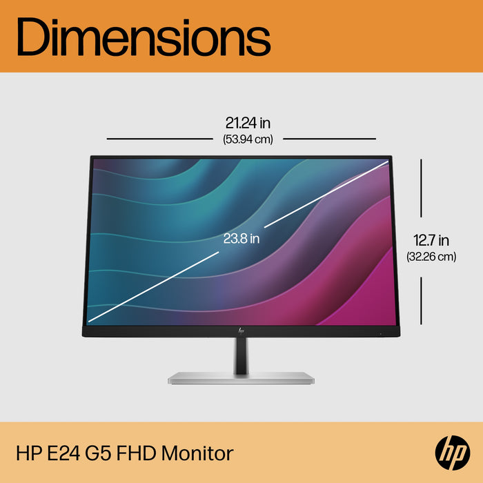 HP E24 G5 FHD Monitor, 60.5 cm (23.8"), 1920 x 1080 pixels, Full HD, LCD, 5 ms, Black