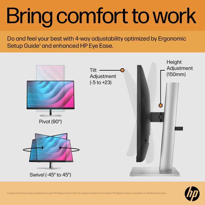 HP E-Series E24 G5 FHD No Stand Monitor, 60.5 cm (23.8"), 1920 x 1080 pixels, Full HD, LCD, 5 ms, Black