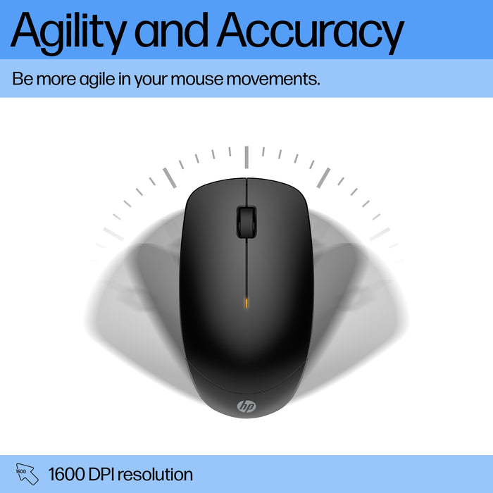 HP 230 Slim Wireless Mouse, Ambidextrous, Optical, RF Wireless, 1600 DPI, Black