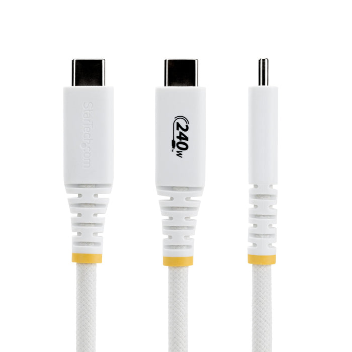 StarTech.com 1m (3ft) USB-C Charging Cable, Durable and Ultra-Flexible, 240W (5A) PD EPR, USB 2.0 Laptop Charger Cable, USB-IF Certified, Rugged USB-C Charging Cord - White, 1 m, USB C, USB C, USB 2.0, 0.48 Gbit/s, White