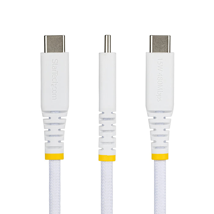 StarTech.com 30cm (1ft) USB-A to USB-C Fast Charging Cable, 15W 3A, Dual-Layer Braided Nylon/TPE Jacket, Durable USB-A to Type C Charger Cord, White USB A to USB C Cable, 0.3 m, USB A, USB C, USB 2.0, 0.48 Gbit/s, White