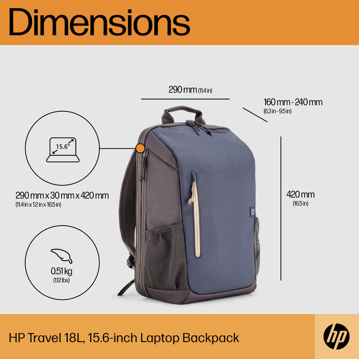 HP Travel 18 Liter 15.6 Blue Night Laptop Backpack, Backpack, 39.6 cm (15.6"), 510 g