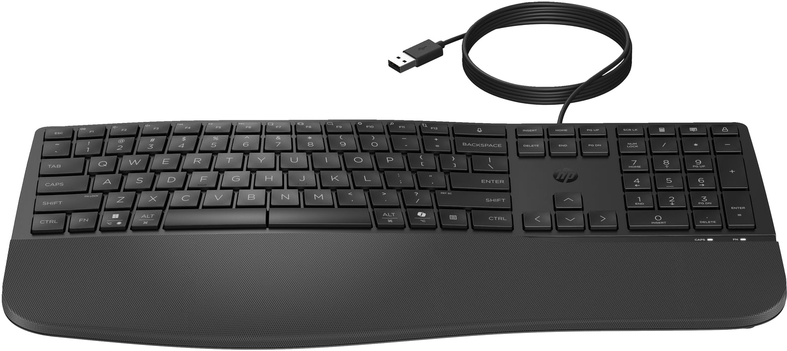 HP 485 Comfort Wired Keyboard, Full-size (100%), Wired, USB, Membrane, Black