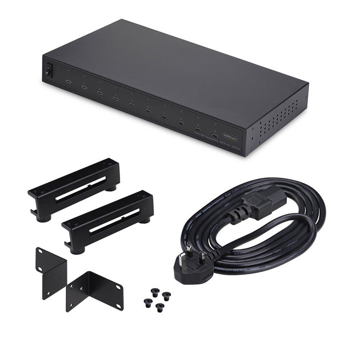StarTech.com 10-Port USB-C Charging Hub, 60W Per Port, 350W Total Power, Multiport Charger Block / Station, TAA Compliant, Indoor, AC, 20 V, Black