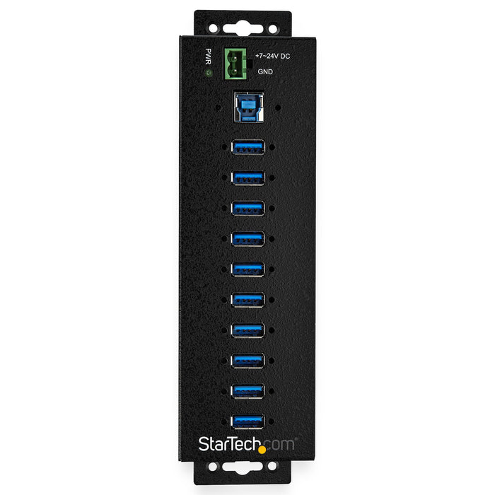 StarTech 10-Port USB 3.0 Hub with Power Adapter - Metal Industrial USB-A Hub with ESD & 350W Surge Protection - Din/Wall/Desk Mountable - High Speed USB 3.0 (5Gbps) - (5Gbps) Hub , TAA