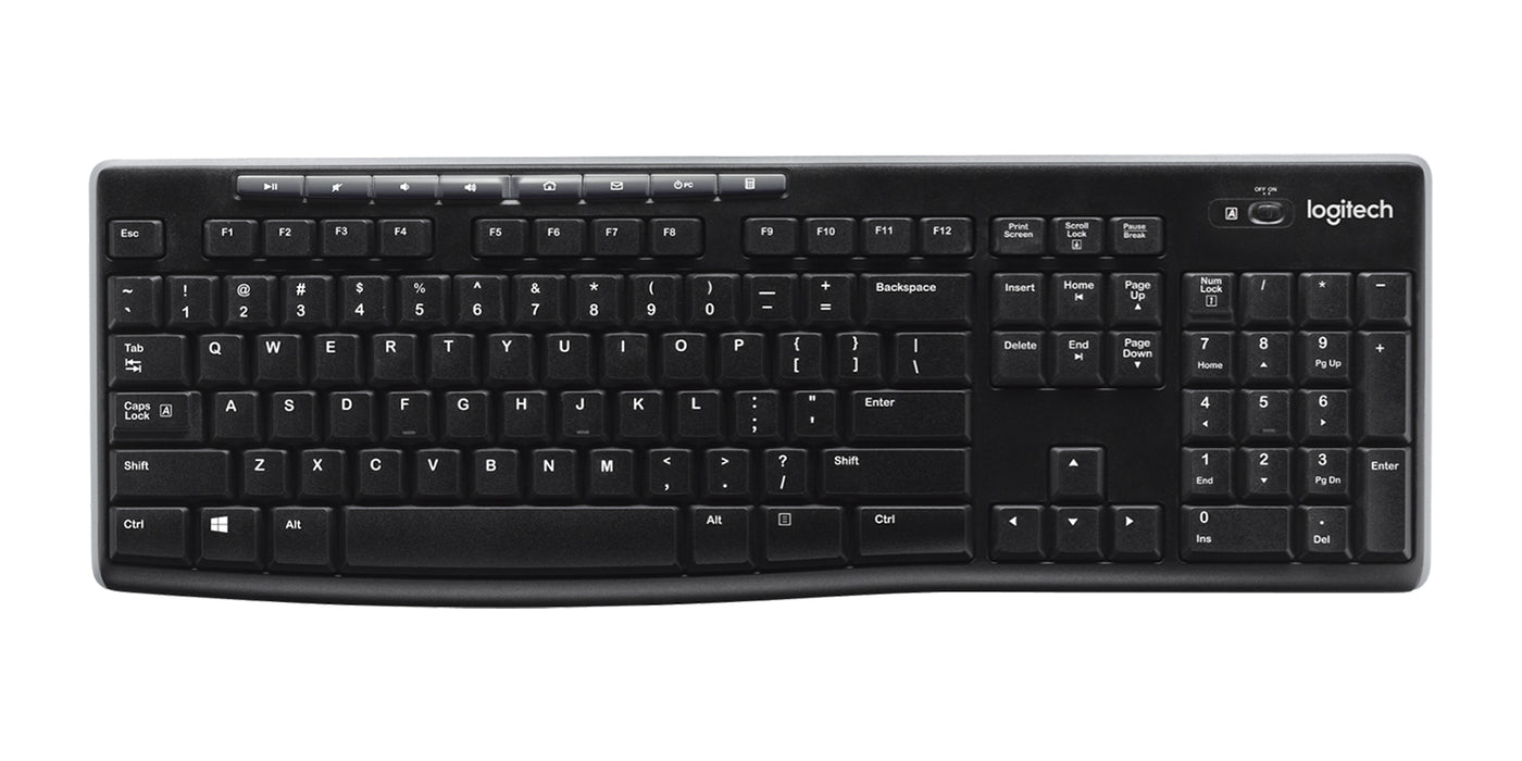 Logitech Wireless Keyboard K270, Full-size (100%), Wireless, RF Wireless, QWERTY, Black