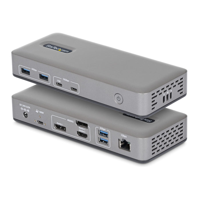 StarTech USB-C Docking Station Triple 4K Displays (2x 4K 60Hz, 1x 4K 30Hz), 100W Power Delivery, 6 USB Ports (10Gbps), Gigabit Ethernet, DisplayPort + HDMI, Driverless Windows Laptop Dock