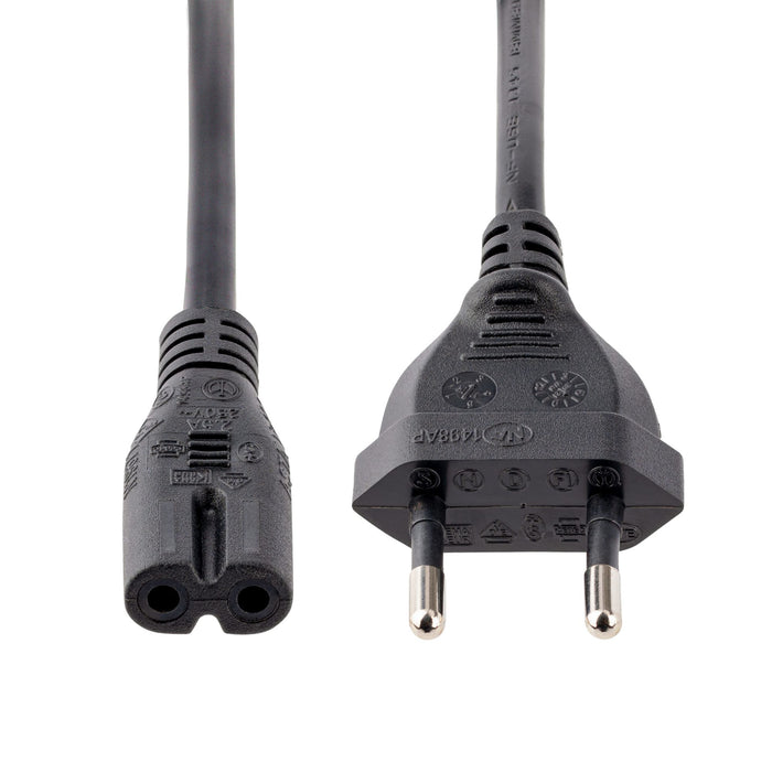 StarTech.com 3m (10ft) Laptop Power Cord, EU Plug to C7, 2.5A 250V, 18AWG, Laptop Replacement Cord, Printer Power Cable, Laptop Charger Cord, Laptop Power Brick Cord, Black, 3 m, CEE7/16, C7 coupler, H03VVH2-F, 250 V, 2.5 A