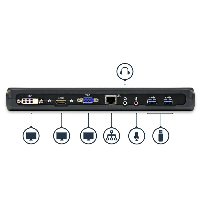 StarTech Dual Monitor USB 3.0 Laptop Docking Station with HDMI/DVI/VGA, 3x USB-A Hub, GbE, Audio, Universal Type-A Dock for Windows/macOS/ChromeOS - TAA Compliant (USB3SDOCKHDV)