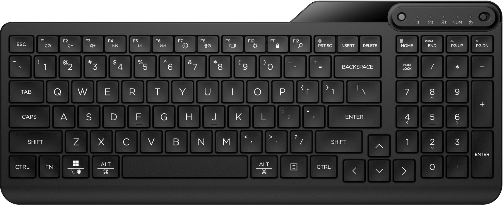 HP 460 Multi-Device Bluetooth Keyboard, Full-size (100%), Wireless, Bluetooth, Plunger key switch, Black