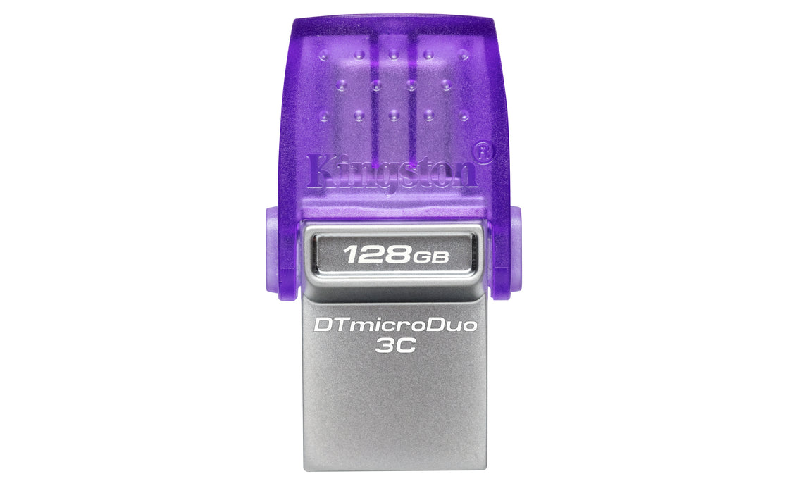 Kingston Technology DataTraveler 128GB microDuo 3C 200MB/s dual USB-A + USB-C, 128 GB, USB Type-A / USB Type-C, 3.2 Gen 1 (3.1 Gen 1), 200 MB/s, Other, Stainless steel, Purple