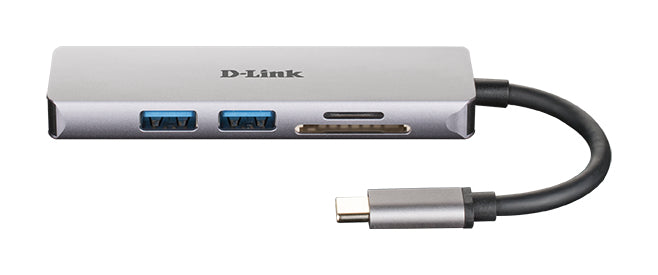 D-Link 5-in-1 USB-C Hub with HDMI and SD/microSD Card Reader, Wired, USB 3.2 Gen 1 (3.1 Gen 1) Type-C, Aluminium, MicroSD (TransFlash), SD, SDHC, SDXC, 5 Gbit/s, 4K Ultra HD