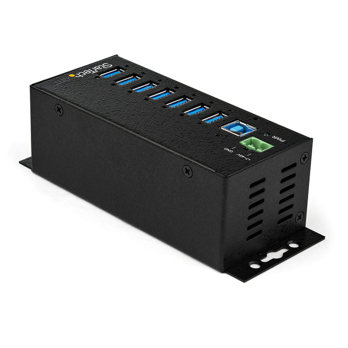StarTech 7-Port USB 3.0 Hub with Power Adapter - Metal Industrial USB-A Hub with ESD & 350W Surge Protection - Din/Wall/Desk Mountable - High Speed USB 3.0 (5Gbps) - Hub , TAA (HB30A7AME)