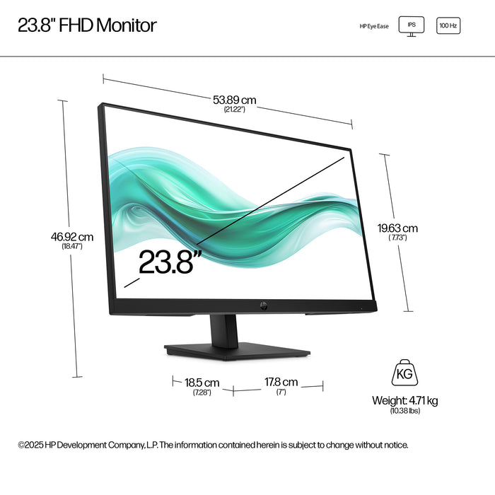 HP Series 3 Pro 23.8 inch FHD Monitor - 324ph, 60.5 cm (23.8"), 1920 x 1080 pixels, Full HD, LCD, 5 ms, Black