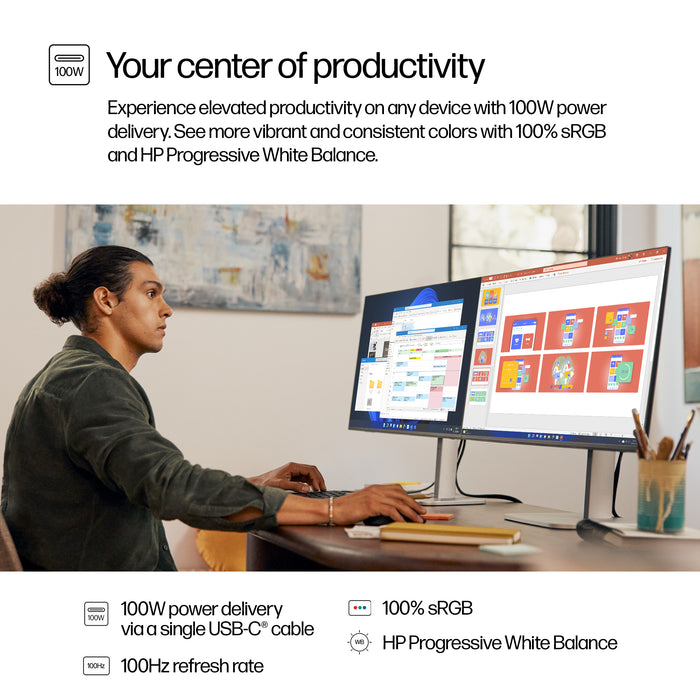 HP Series 5 Pro 27 inch QHD USB-C Monitor - 527pu, 68.6 cm (27"), 2560 x 1440 pixels, Quad HD, LCD, 5 ms, Black