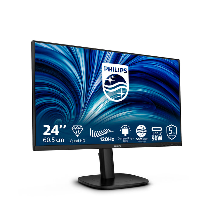 Philips 24B2U3601, 60.5 cm (23.8"), 2560 x 1440 pixels, Quad HD, LCD, 4 ms, Black