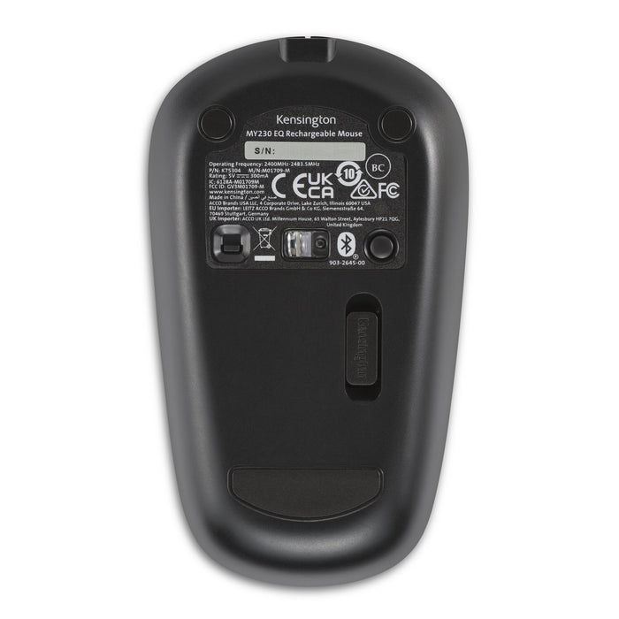 Kensington MY230 EQ Rechargeable Mouse – Wireless – Midsize, RF Wireless + Bluetooth, Black