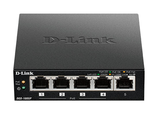 D-Link 5-Port Desktop Gigabit PoE+ Switch, Unmanaged, L2, Gigabit Ethernet (10/100/1000), Full duplex, Power over Ethernet (PoE), Wall mountable