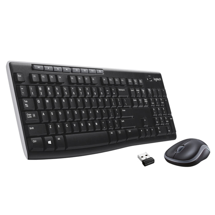 Logitech Wireless Combo MK270, Full-size (100%), Wireless, USB, QWERTY, Black, Mouse included
