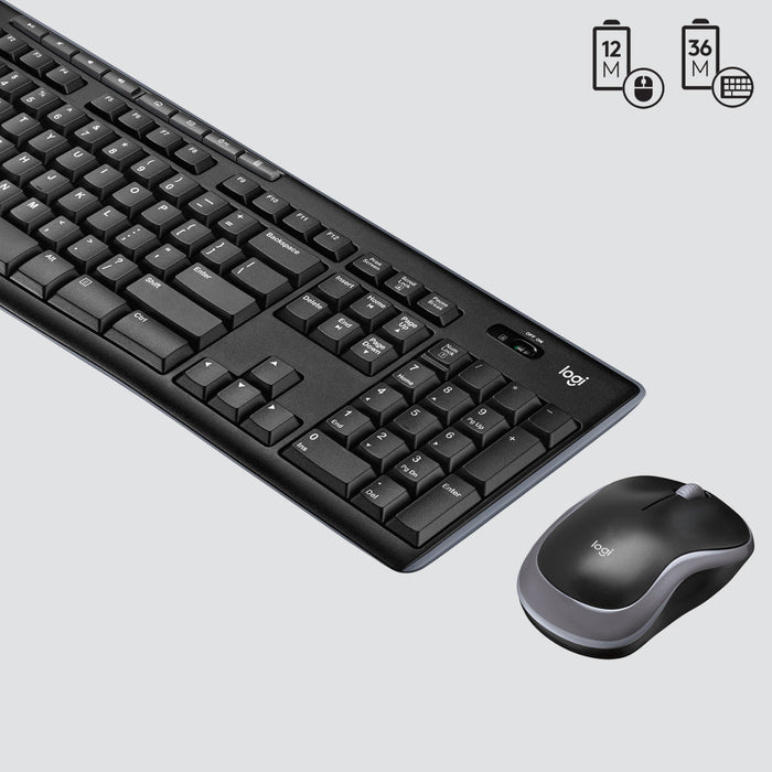 Logitech Wireless Combo MK270, Full-size (100%), Wireless, USB, QWERTZ, Black, Mouse included