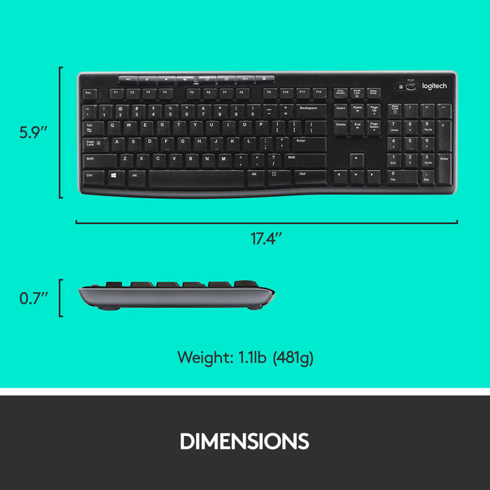 Logitech Wireless Combo MK270, Full-size (100%), Wireless, USB, QWERTZ, Black, Mouse included