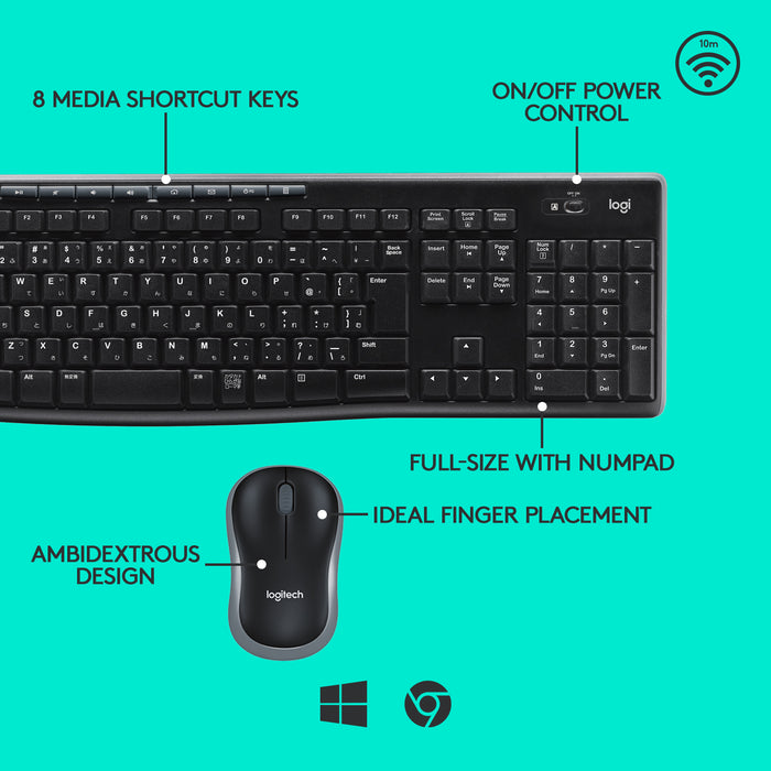 Logitech Wireless Combo MK270, Full-size (100%), Wireless, USB, QWERTZ, Black, Mouse included