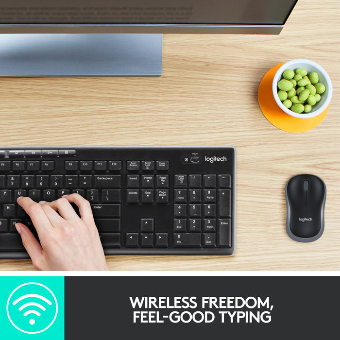 Logitech Wireless Combo MK270, Full-size (100%), Wireless, USB, QWERTZ, Black, Mouse included