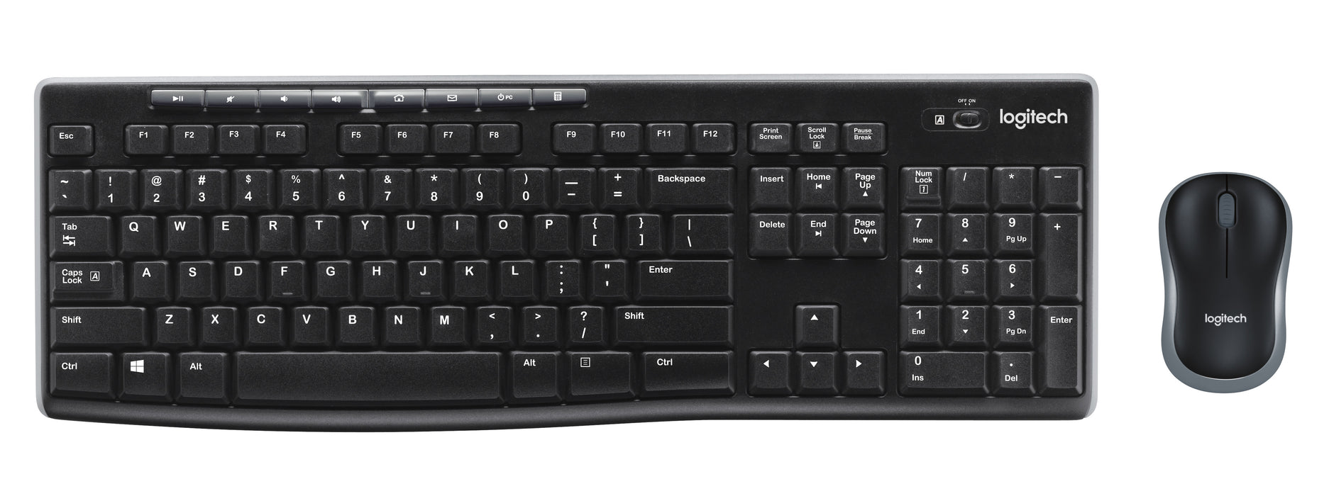 Logitech Wireless Combo MK270, Full-size (100%), Wireless, USB, QWERTY, Black, Mouse included