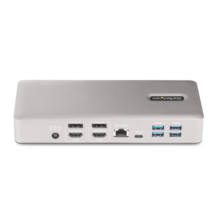 StarTech.com Universal USB4 & Thunderbolt 4 Docking Station, Quad Display on Windows, Dual Display on MacBook, HDMI DP Dock with 100W Laptop Charging, Wired, Thunderbolt 4, 98 W, 3.5 mm, 10,100,1000,2500 Mbit/s, 2.5GBASE-T, 10BASE-T, 100BASE-T, 1000BASE-T