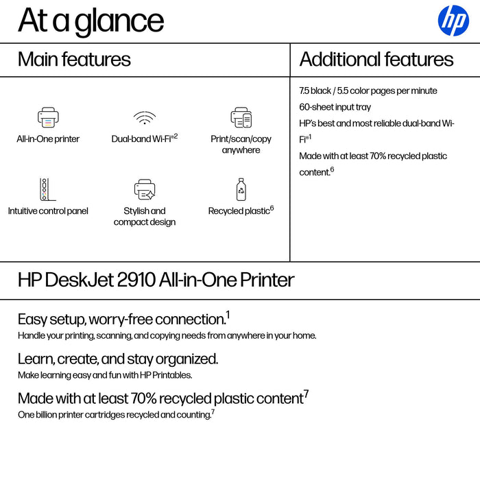 HP DeskJet 2910 Wireless All-in-One Color Printer, Instant Ink, Thermal inkjet, Colour printing, 4800 x 1200 DPI, Colour copying, A4, Grey