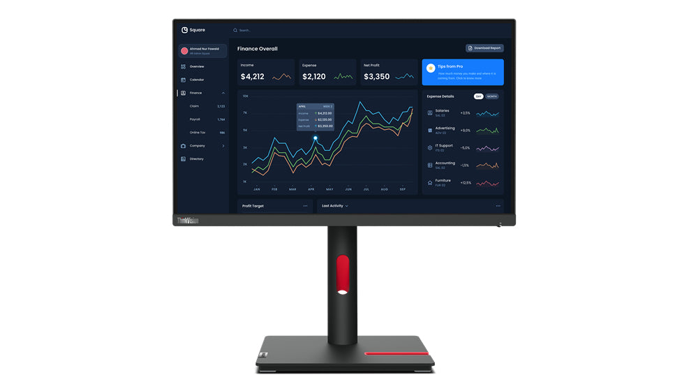 Lenovo ThinkVision T22i-30, 54.6 cm (21.5"), 1920 x 1080 pixels, Full HD, LED, 6 ms, Black