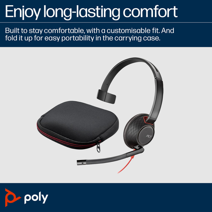 HP Poly Blackwire 5210 Monaural USB-C Headset +3.5mm Plug +USB-C/A Adapter, Wired, Office/Call center, 125.4 g, Headset, Black