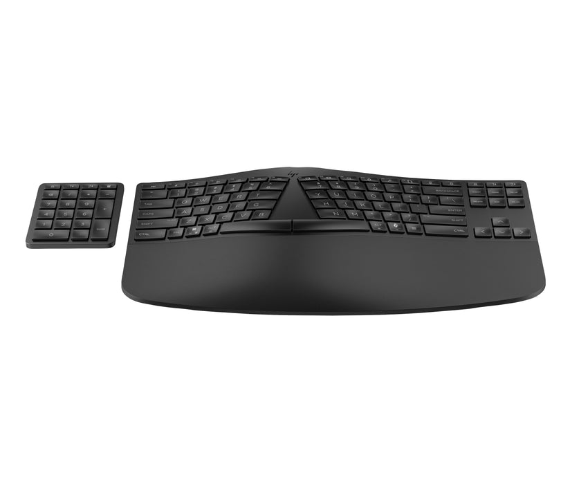 HP 965 Ergonomic Wireless Keyboard, Full-size (100%), Wireless, RF Wireless + Bluetooth, Membrane, Black