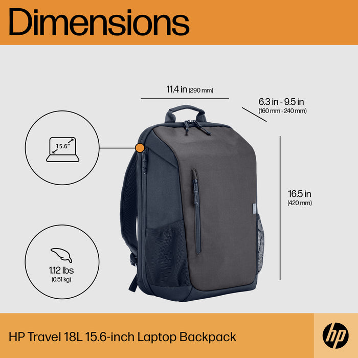 HP Travel 18 Liter 15.6 Iron Grey Laptop Backpack, Backpack, 39.6 cm (15.6"), 510 g