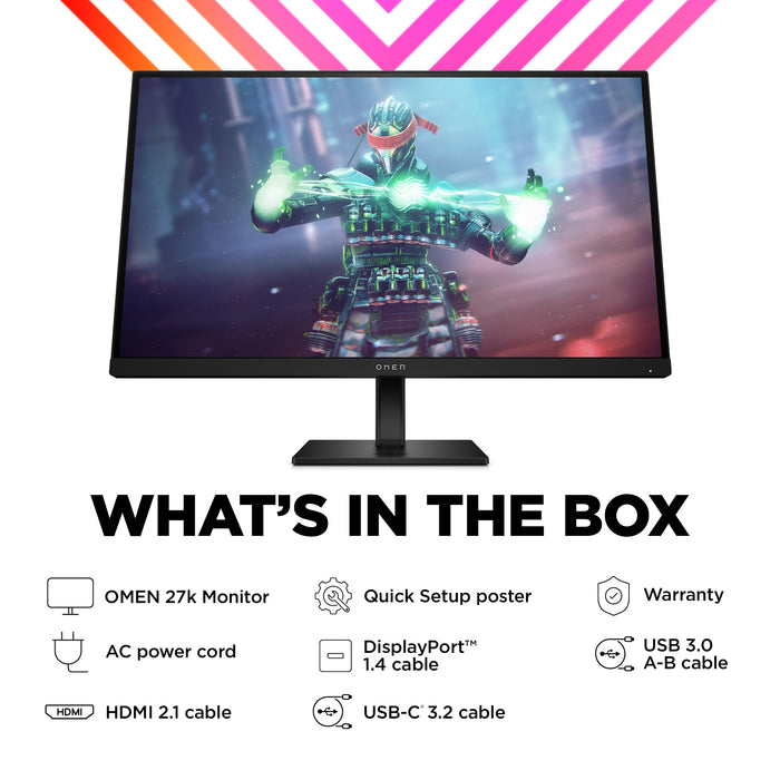 OMEN by HP OMEN by 27 inch UHD 144Hz Gaming Monitor - OMEN 27k, 68.6 cm (27"), 3840 x 2160 pixels, 4K Ultra HD, LCD, 1 ms, Black