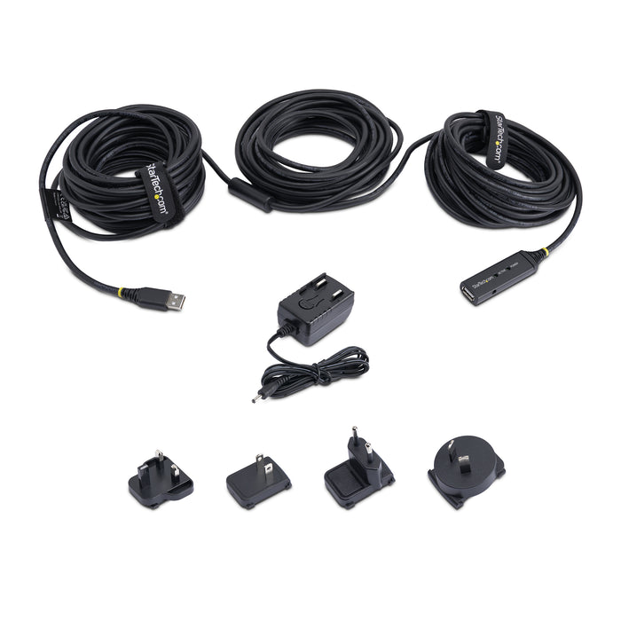 StarTech.com 20m (65ft) USB 2.0 Active Extension Cable - M/F, 20 m, USB A, USB A, USB 2.0, Male/Female, Black